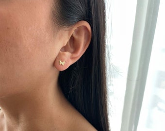 Tiny Rose Gold Butterfly Stud Earrings for Women
