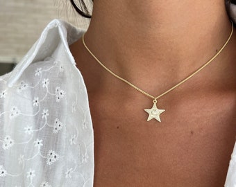 Gold Star Necklace, Sterling Silver 925 Pendant Necklace, Star Coin Necklace for Women