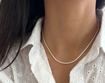 Rundschliff Glänzende Tennis Kette Halskette Sterlingsilber 925 Alle Größen