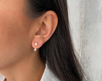 Boucle d'oreille en argent 925, Boucles d'oreilles devant et dos, Veste d'oreille en forme de larme en or 14 carats, Veste d'oreille CZ Dainty, Boucles d'oreilles poire et zircone cubique, Une pièce