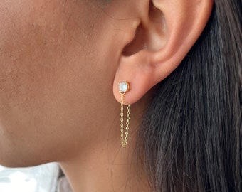 Silver 925 Dangle Earring, Cubic Zirconia Solitaire Drop Earring, Rose Gold CZ Stud Earring, Dangle & Drop Tennis Earring