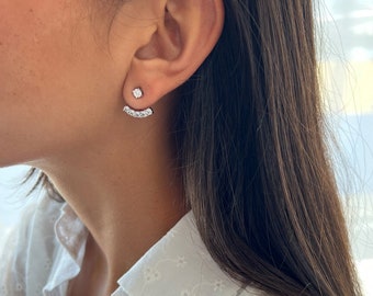 Elegante diamanten CZ-oorbellen, sterlingzilveren oorbellen voor- en achterkant, sierlijke oorbellen met zirkonia, prachtige bruidsoorbellen