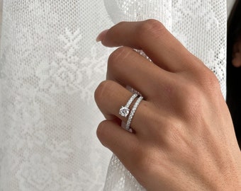 CZ Solitaire Spiral Ring, 925 Sterling Silver Wrap Band in Gold or Rose Gold