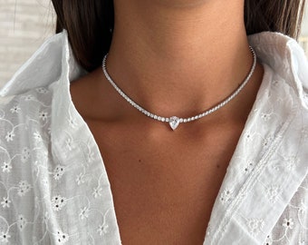 Tennis Halskette Silber 925, Teardrop Anhänger Tennis Choker, Birne CZ Tennis Choker, Zirkonia Tennis Choker Halskette, Rose Gold Choker