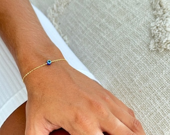 Pulsera de ojos malvados de plata, tercer ojo, pulsera de encanto de ojos malvados, pulsera de ojos de oro, pulsera de ojos con cuentas azules, pulsera de ojos de plata delicada 925