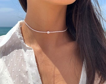 Tennis Necklace Silver 925. cubic zirconia Choker Tennis Necklace Gold 14k, Elegant Wedding Necklace