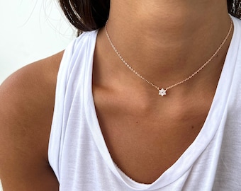 Star of David Necklace Silver 925, Rose Gold Magen David Necklace, CZ Jewish Star Charm, Jewish Necklace, Tiny Star of David Choker Necklace