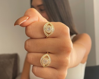 Evil Eye Ring, Silver Sterling 925 Eye Ring, Evil Eye Zircons Ring, CZ Eye Ring, Silver Eye Ring, Good Luck Ring, Evil Eye Protect