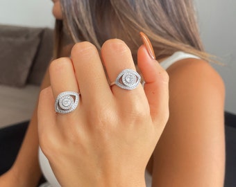 Sterling Silver 925 Evil Eye Ring, Zircons Ring, Gold Evil Eye Ring, Protection Ring, Gold Eye Ring, Good Luck Ring, Positive Energy Ring