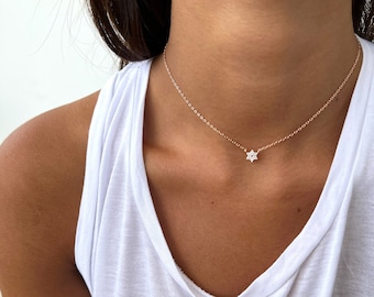 Collier petite étoile de David, collier Magen David en or, breloque étoile juive, collier juif, collier petite étoile de David en argent sterling 925