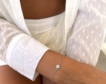 Tiny Star Of David Bracelet, 14k Gold or Sterling Silver 925 Magen David Bracelet, Minimalist Jewish Star Charm Bracelet, Religious Bracelet