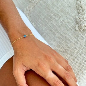Silber Auge Armband, Drittes Auge, Böses Auge Charm Armband, Gold Auge Armband, Blaue Perlen Auge Armband, zierliche Silber 925 Auge Armband