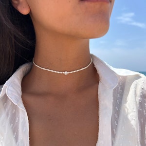 Tennis Necklace Gold 14k, cubic zirconia Choker Tennis Necklace Silver 925, Elegant Wedding Necklace