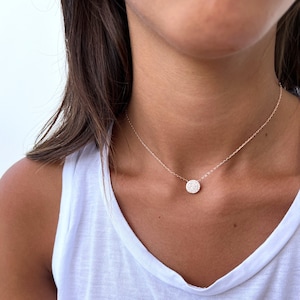 Gold Pave Disc Necklace, Cubic Zirconia, Sterling Silver Round , Mini Circle Dot, Minimalist Handmade Jewelry