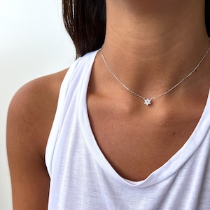 Silver Star of David Necklace, Rose Gold Magen David Necklace, CZ Jewish Star Charm Necklace, 14K Gold chain cubic Zirconia Pendant Necklace