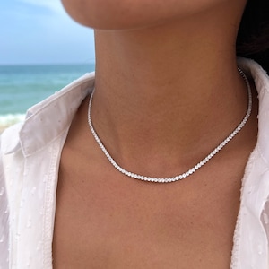 Silver Tennis Necklace, Tennis Necklace, 2.5 mm Cubic Zirconia Tennis Necklace, Sterling silver 925 CZ Necklace, Cup Chain Necklace