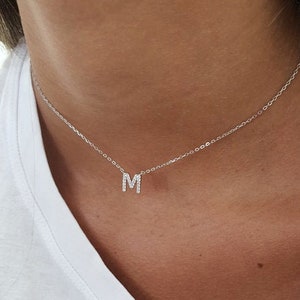 Letter necklace, Choker necklace, Silver sterling 925, gold plated, rose gold plated with CZ, fashion jewelry image 1