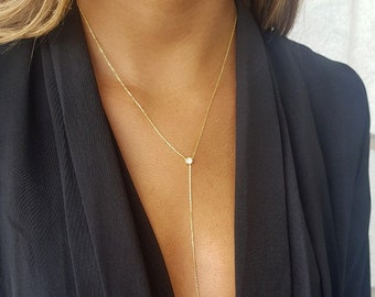 Diamond Y Necklace, CZ Y Necklace, Dainty Lariat Necklace, Dainty Y Necklace, Simple Y Necklace, Delicate Gold Y necklace, Layered Necklace