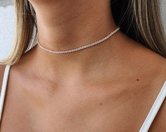 Collier tennis en argent 925, ras de cou tennis, ras de cou tennis en zircone cubique 2,5 mm, collier ras de cou en or rose sur argent sterling CZ