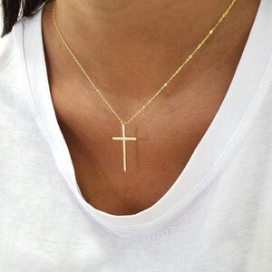 Gold Cross Necklace, Tiny CZ Cross Pendant Necklace, Sterling Silver 925 Christianity Charm Necklace, Religious Christian Necklace for Women