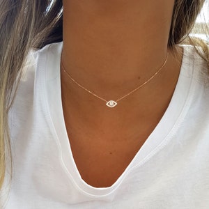 Drittes Auge Halskette, Silber Halskette, Drittes Auge Anhänger, Goldenes Auge Choker Halskette, Zierliche Auge Anhänger, Schutz Schmuck, Evil Eye Halskette