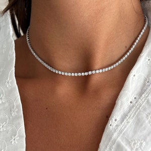 Gold Tennis Necklace, Tennis Chain Choker Necklace, cubic zirconia Tennis Choker, Sterling Silver 925 Choker Tennis Necklace for Women