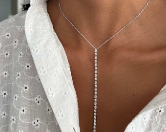 CZ Tennis Lariat Necklace, Sterling Silver Y Drop Necklace - Etsy