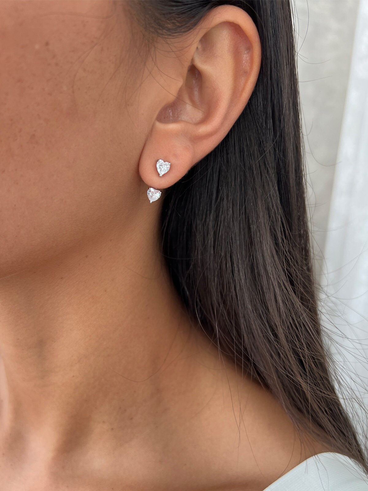Double Heart CZ Ear Jacket, Sterling Silver Front Back Earrings - Etsy