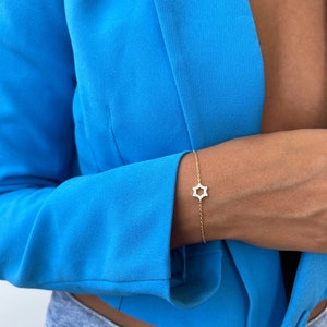Gold Star Of David Bracelet, Tiny Magen David Bracelet, CZ Jewish Star Charm Bracelet, Tiny Silver 925 Star of David Religious Bracelet