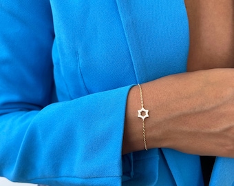Guldarmband med Davidsstjärna, Judisk Magen David-berlock i sterlingsilver 925, Religiösa smycken