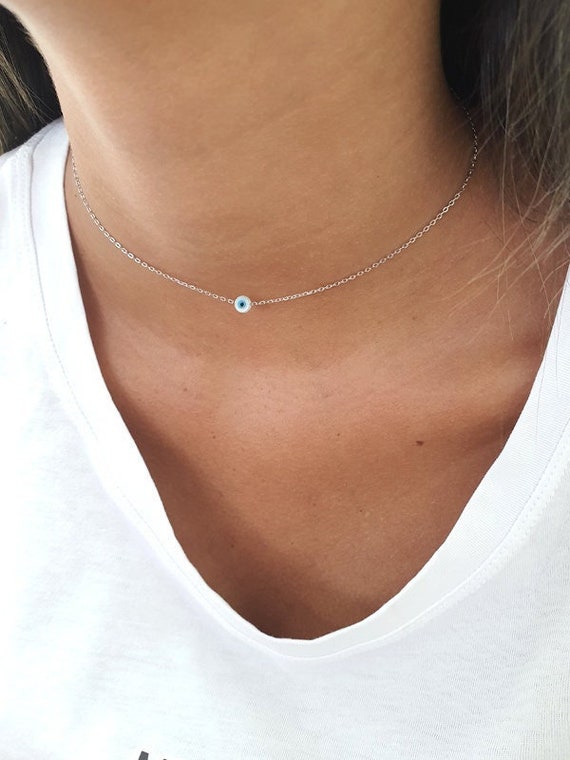 Silver Evil Eye Necklace Third Eye Necklace Evil Eye Choker