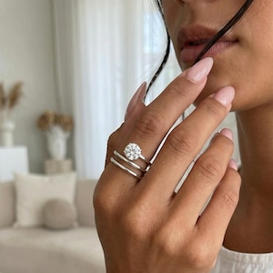 8mm CZ Spiral Wrap Ring, Bold Solitaire Ring in 925 Sterling Silver, Gold or Rose Gold