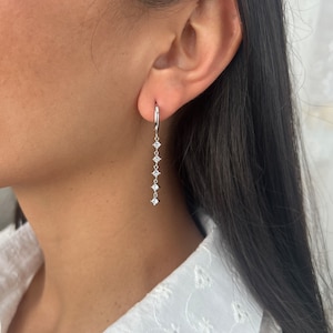 Tennis Falling Earrings, Dangle Earrings, Sterling Silver 925 Drop Earrings, Long Earrings, Silver Hoop Earrings, Eavning Earrings