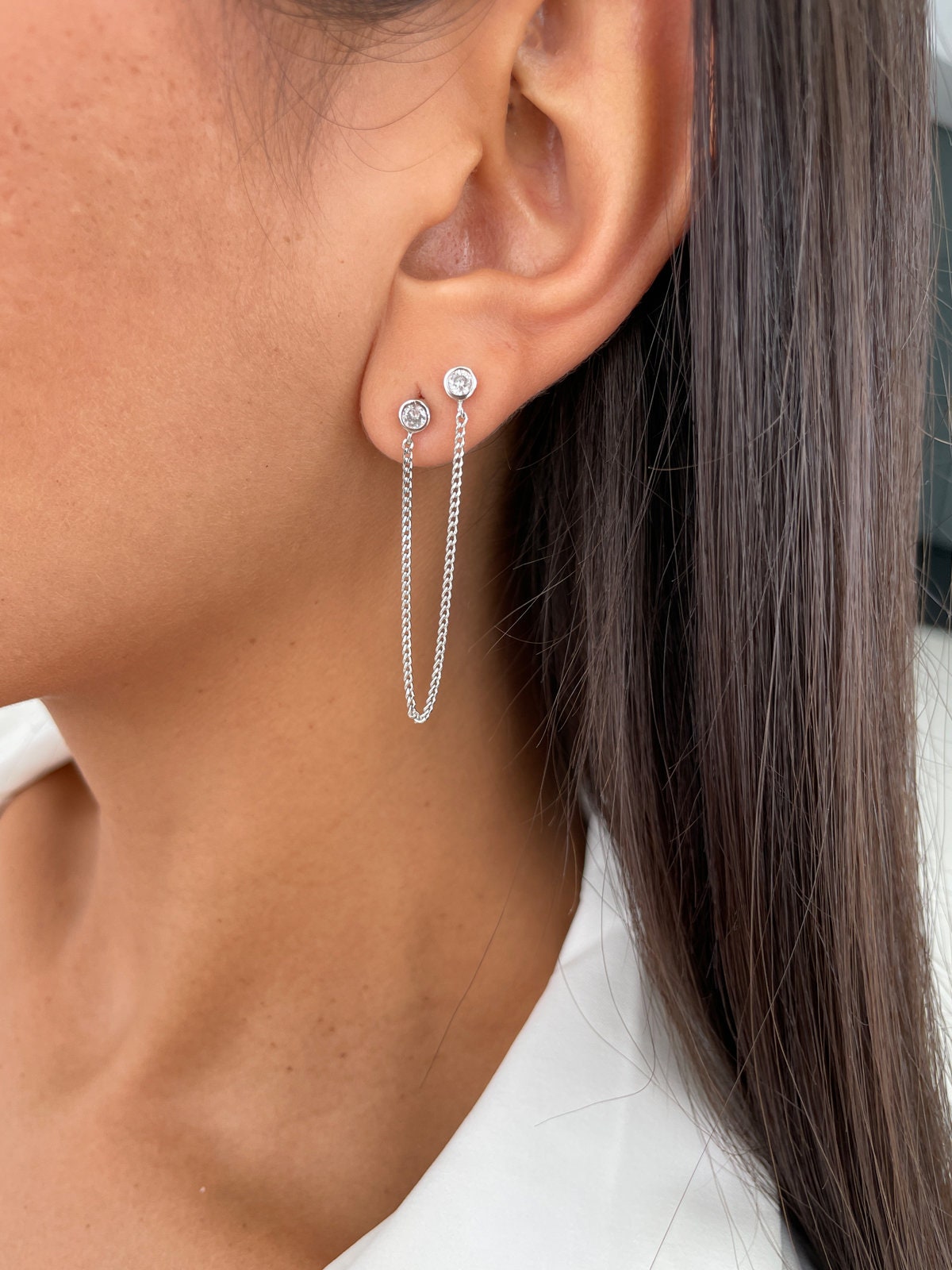 Acheter Bijoux fantaisie Double chaîne gland boucles d'oreilles pour femmes  nouveauté simplicité boucles d'oreilles couleur argent Design à la mode