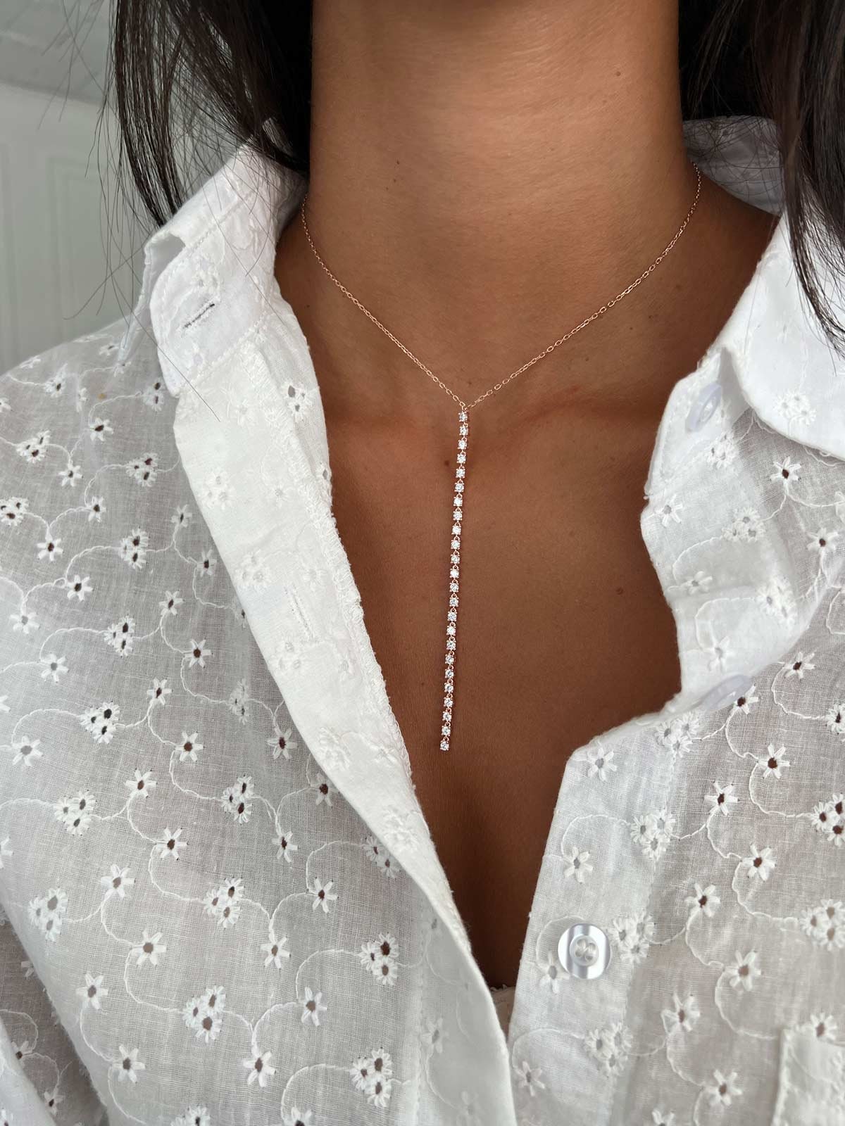 Lariat Tennis Necklace, Sterling Silver 925 CZ Drop Y Necklace