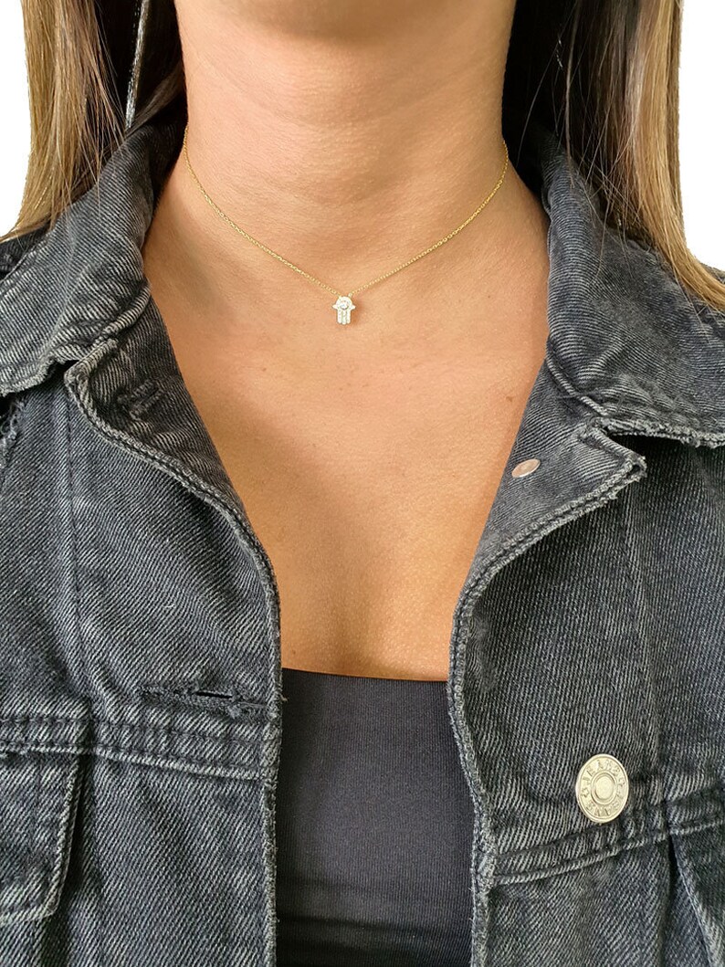 Lucky Necklace Silver Hamsa Choker Necklace Hand Of God Hand Of Fatime Evil Eye Choker Necklace Good Luck Charm Silver Hand Necklace
