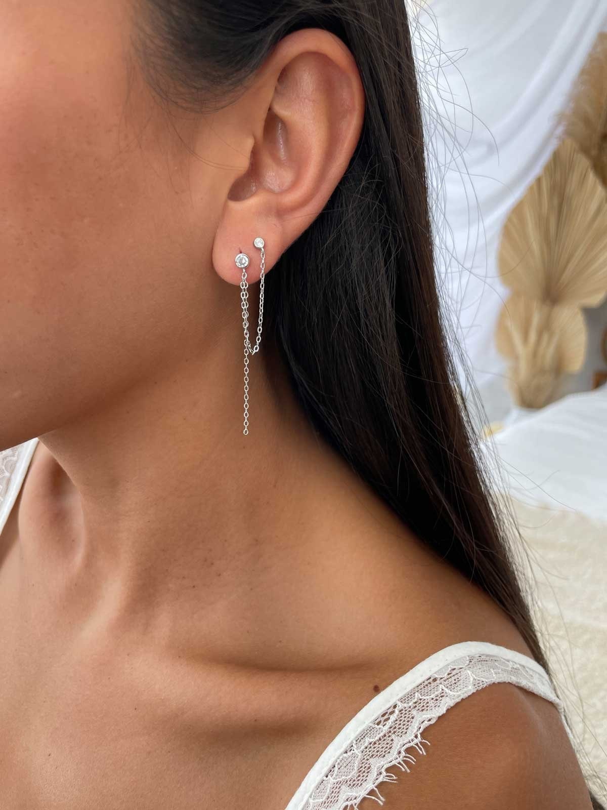 【TATIANA】(Silver925) Pearl & Ribbon Tie Ear Jacket Earring CZ Moon & Star Jacket Earrings – Sterling Forever