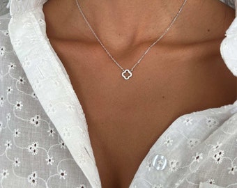 Dainty Minimalist Clover Necklace, Tiny 14k Gold Clover
