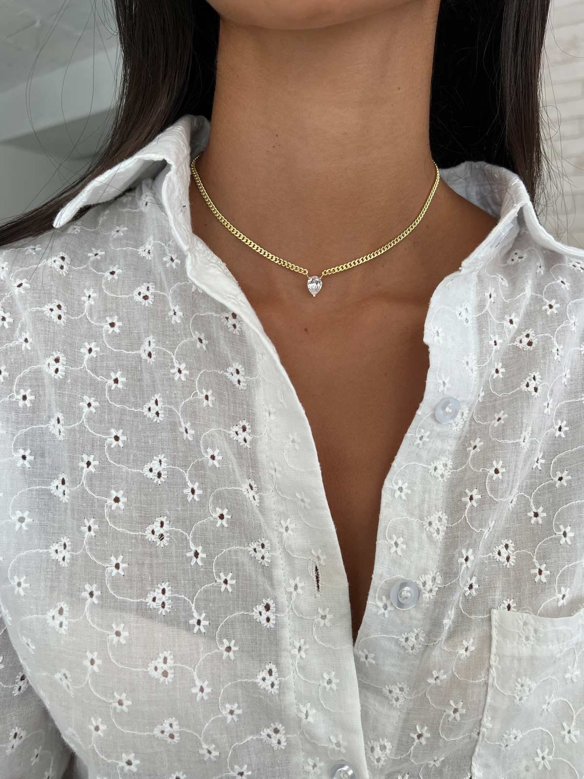 Gold Link Necklace, Link Chain Sterling Silver 925 CZ