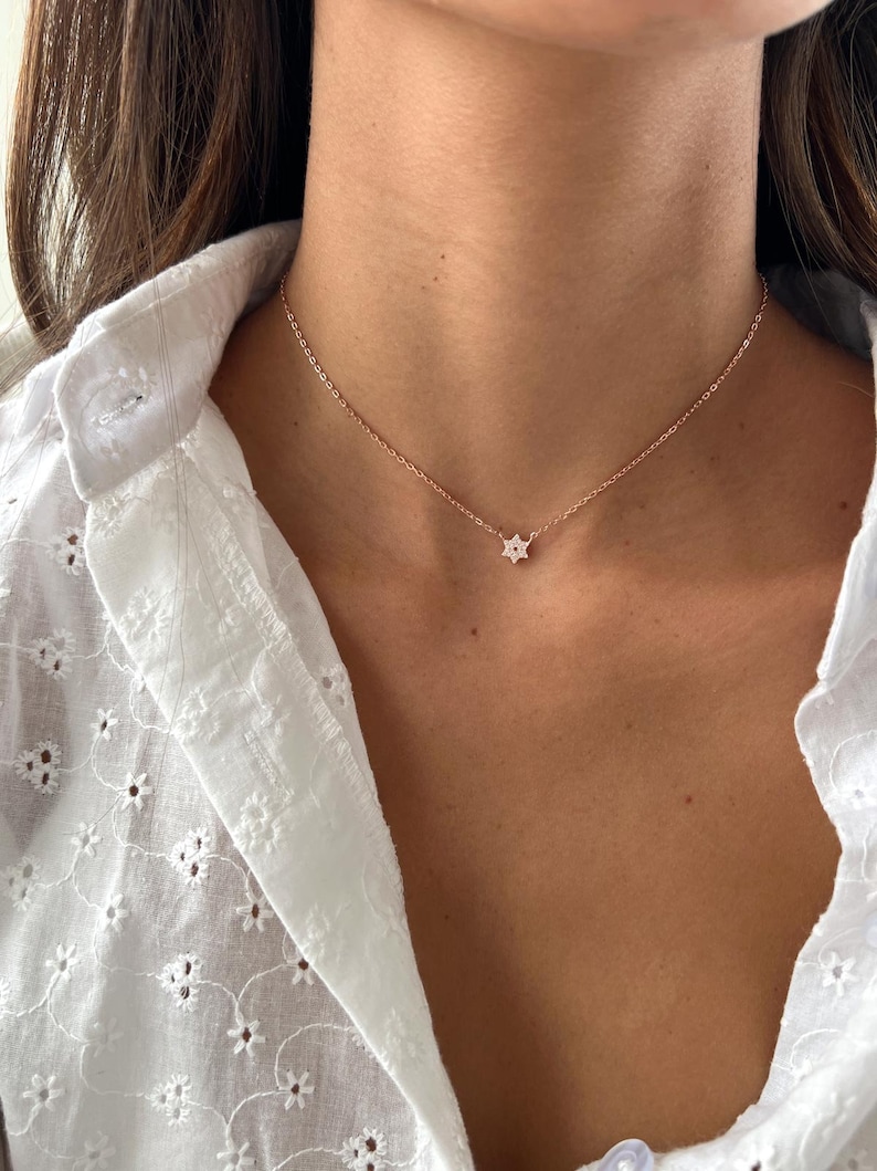 Gold Jewish Star Necklace, 14K Gold over 925 Sterling Silver Star of David Pendant, Tiny Minimalist Magen David Charm Necklace image 7