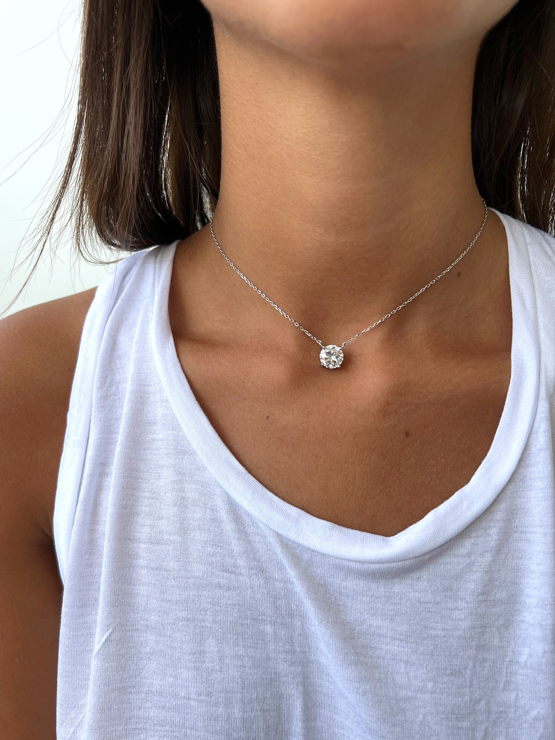 Solitaire Collana Con Ciondolo Cubo Rotondo In Argento 925 E Zirconi, Placcato Oro 14K - Eleganza Quotidiana