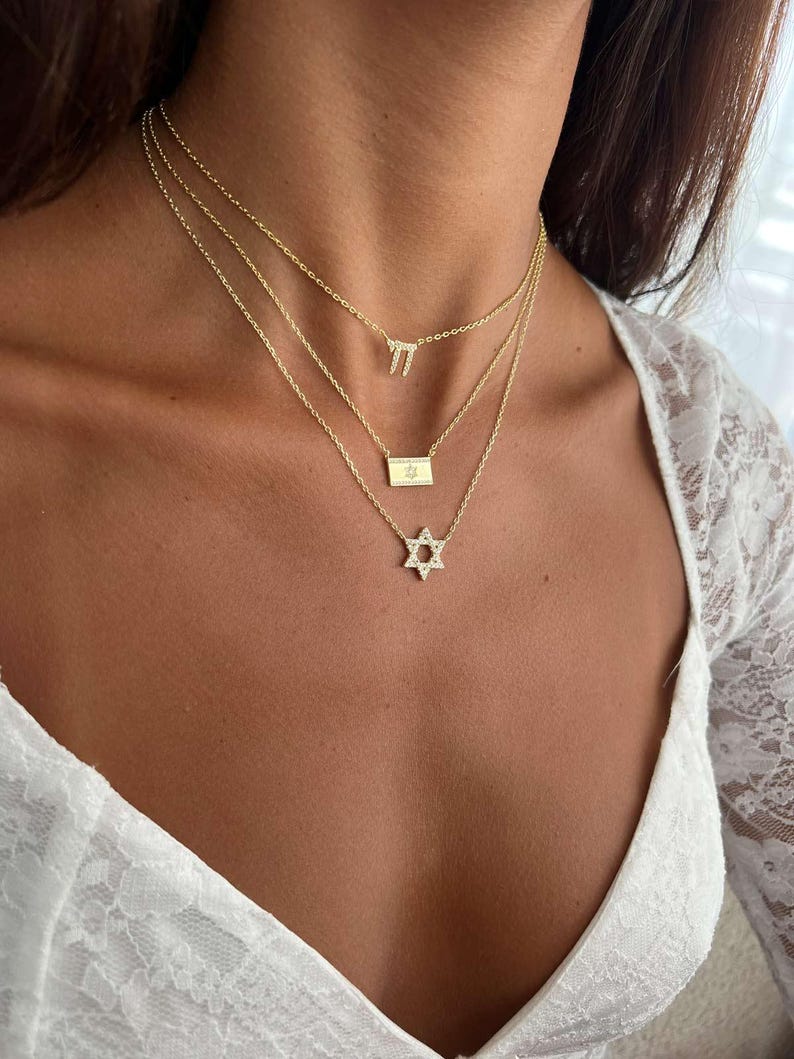 Star of David Israel Necklace, Gold Magen David Jewish Pendant for Women image 2
