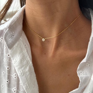 Gold Jewish Star Necklace, 14K Gold over 925 Sterling Silver Star of David Pendant, Tiny Minimalist Magen David Charm Necklace image 4