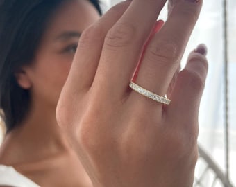 Pave CZ Band Ring, Dainty Line Stacking Ring in 925 Sterling Silver, Gold or Rose Gold