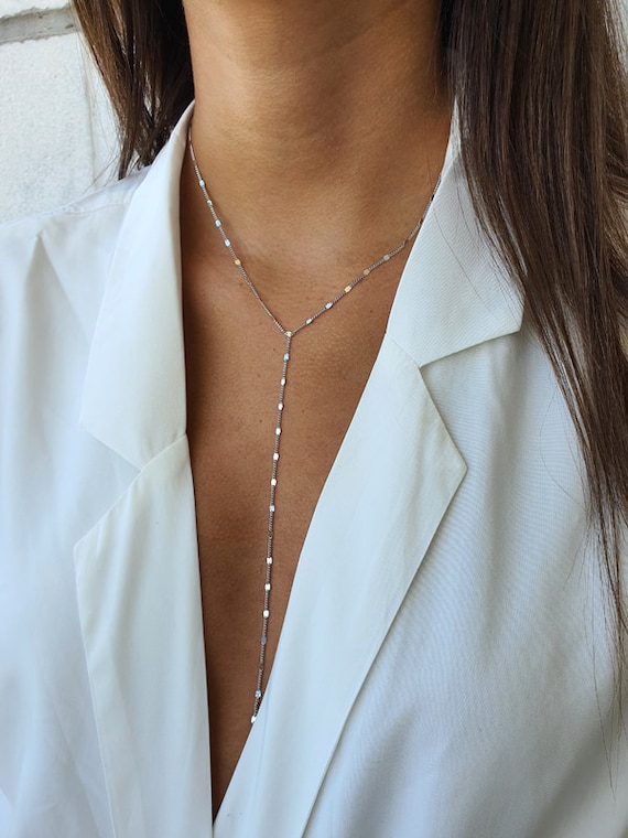 Silver 925 Lariat Necklace Dainty 