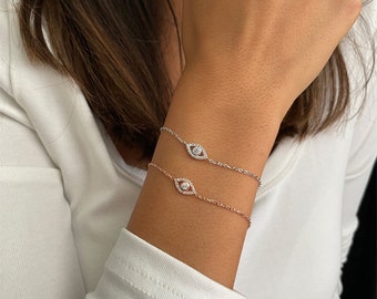 Gold Evil Eye Bracelet, Evil Eye Charm Bracelet Silver 925, Protection Bracelet, 14k Gold Bracelet Cubic Zirconia Good Luck Bracelet