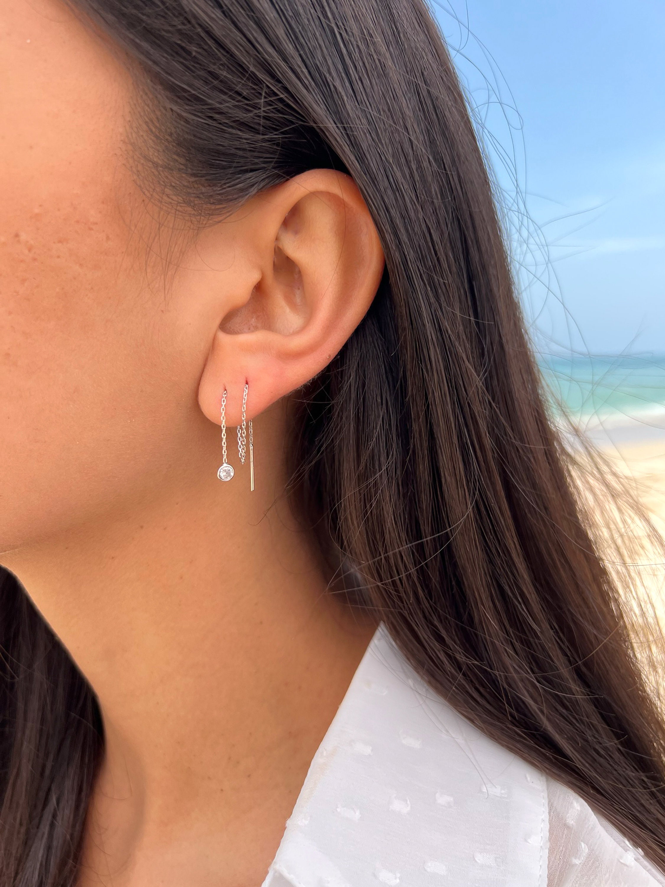 Orecchini pendenti pendenti in argento Sterling 925 a catena lunga con zirconia cubica per le donne, alla moda, gioielli in argento