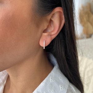 925 Sterling Silver Gold PVD Single Dainty Double Hoop With Chain Minimal Hoop Earring main image 1