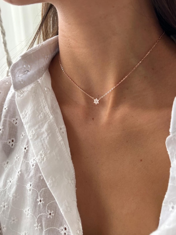 Gold Jewish Star Necklace, 14K Gold over 925 Sterling Silver Star of David Pendant, Tiny Minimalist Magen David Charm Necklace