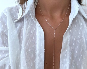 Collier lariat en argent sterling 925, collier lariat, collier en Y en or rose, collier en Y simple, collier tombant, collier long collier en or